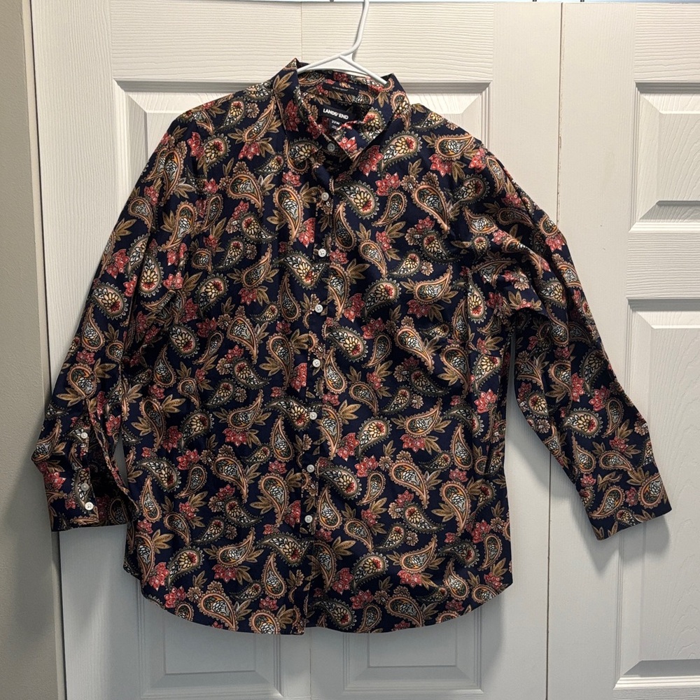 Lands' End Multicolor Paisley Button-Up Blouse